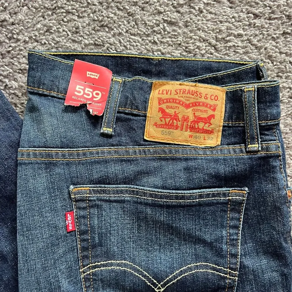 NEW Levi’s 599 Relaxed Straight Jeans Denim Dark Wash Mens 40x32